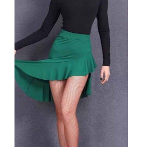 Women's black green latin skirts inclined hem ruffles salsa rumba chacha dance costumes 